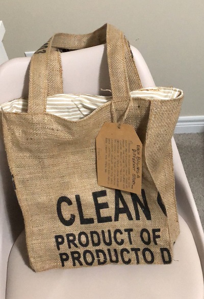A jute bag turned into a tote.
