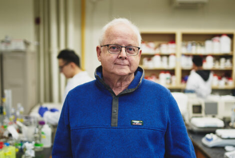 portrait of Robert Pelton in the McMaster’s Centre for Pulp and Paper Research facility