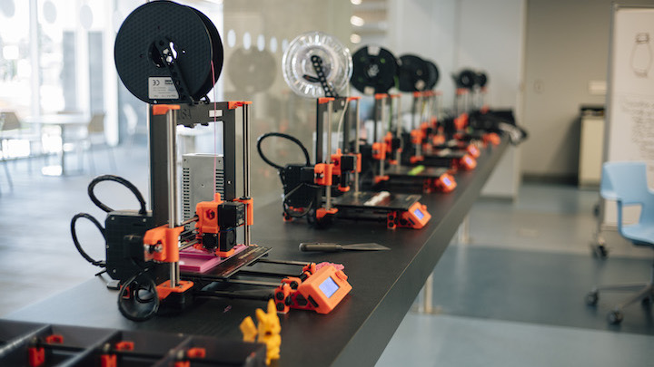 A line of 3D printers in the iBioMed design studio