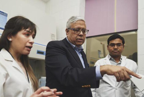 Sarah Mishriki, Ishwar K. Puri and Rakesh Sahu in the lab