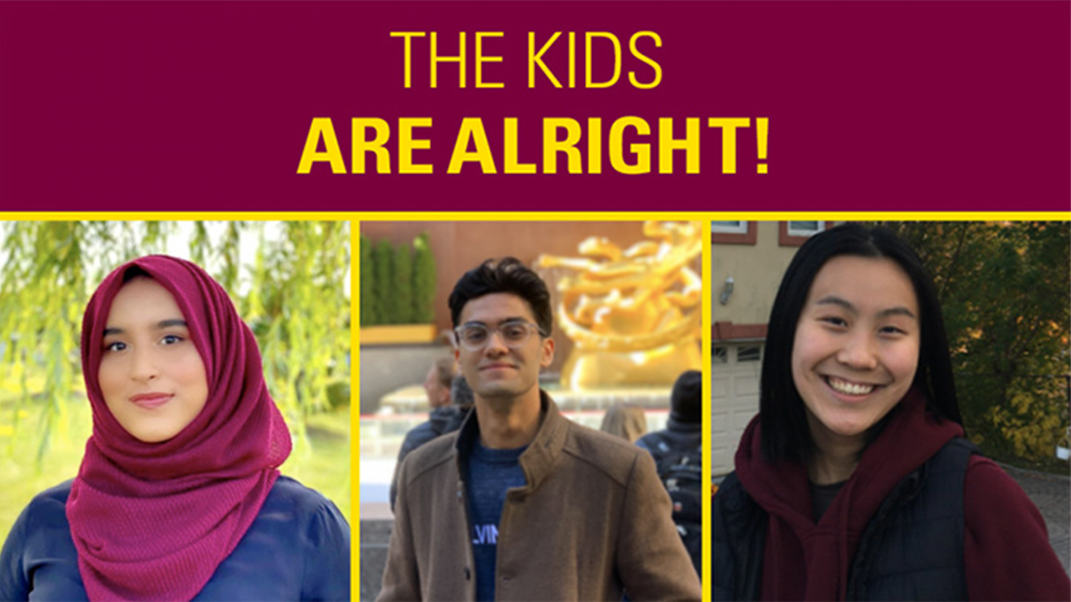 Three headshots of students smiling.