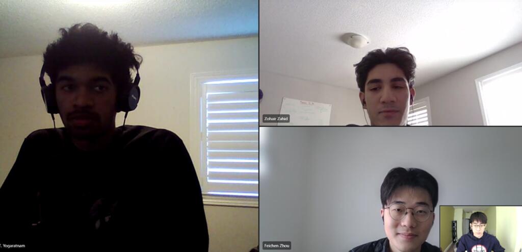 Four students on a virtual call
