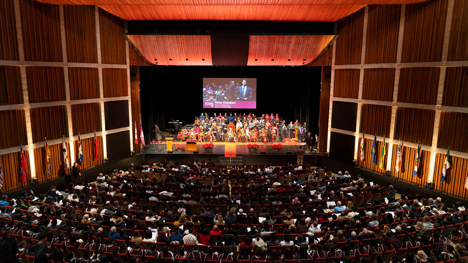 a view of the convocation stage from the balcony