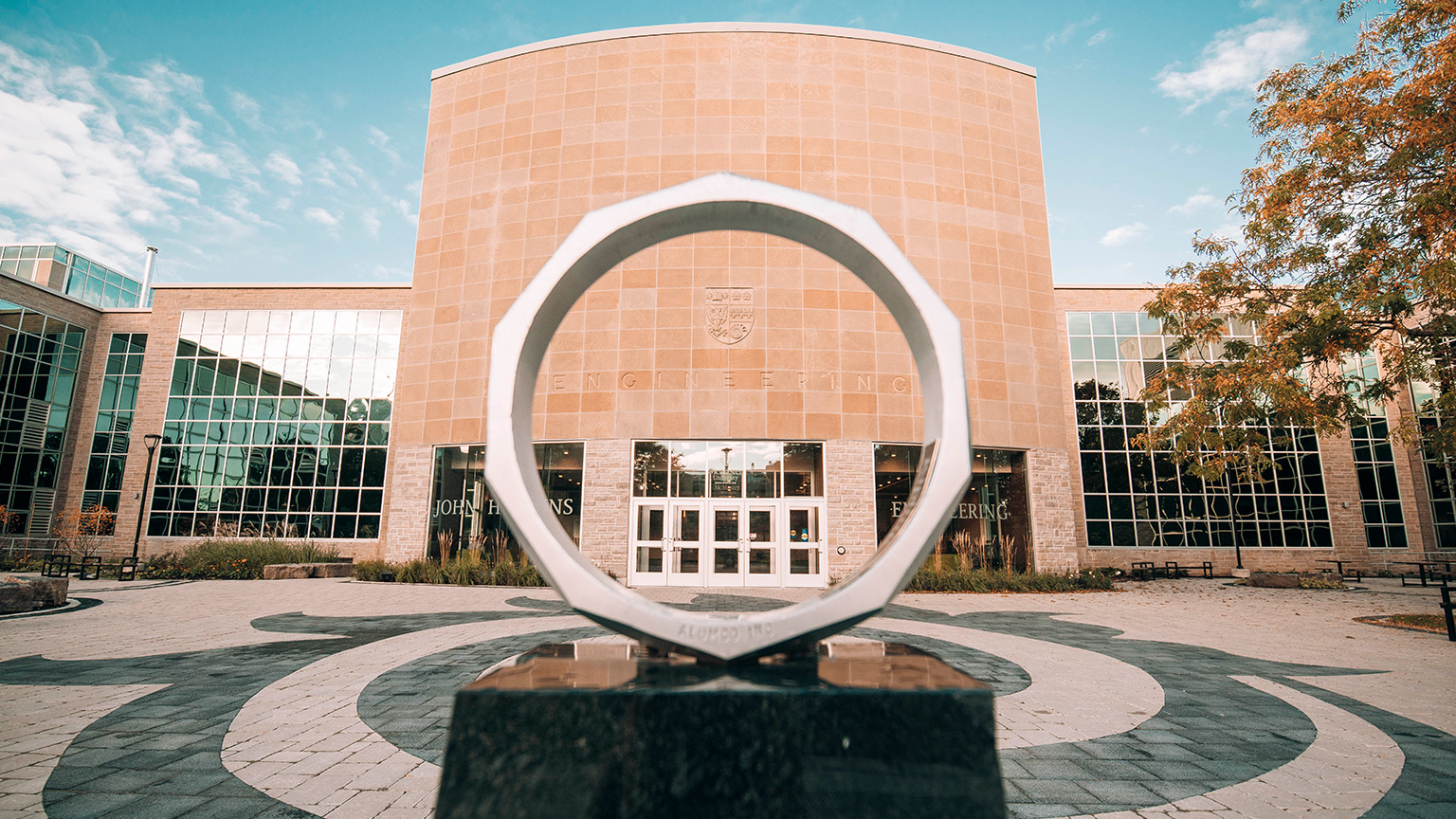 Iron Ring statue in front of John Hodgins Engineering Building