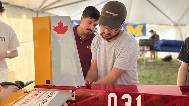 Student working on the plane