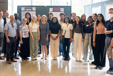 Engineering and Science students who were a part of the Canadian Nuclear Summer Research Program pose together in front of their posters at the showcase event