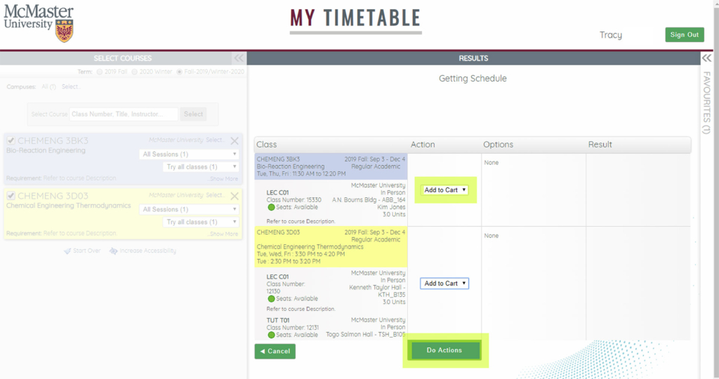 A screenshot of a student's timetable.