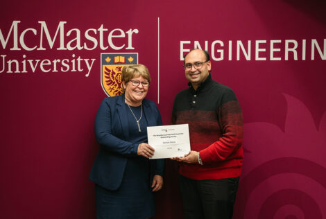 Heather Sheardown poses with Salman Bawa recipient of the Veronika Czerneda Staff Award