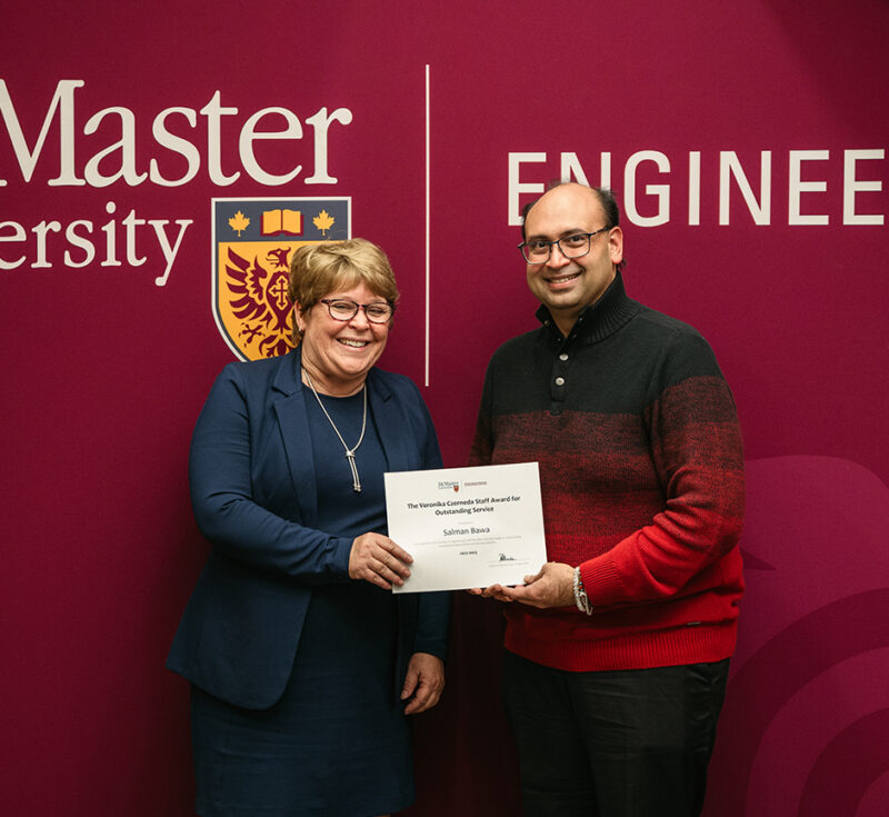 Heather Sheardown poses with Salman Bawa recipient of the Veronika Czerneda Staff Award