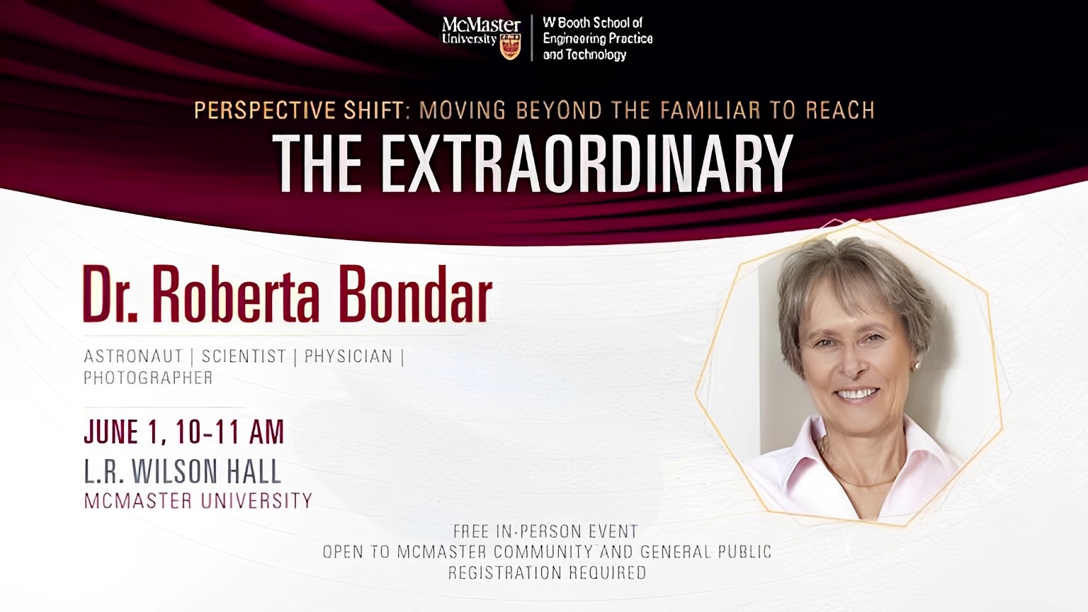 Poster for Roberta Bondar's talk on campus