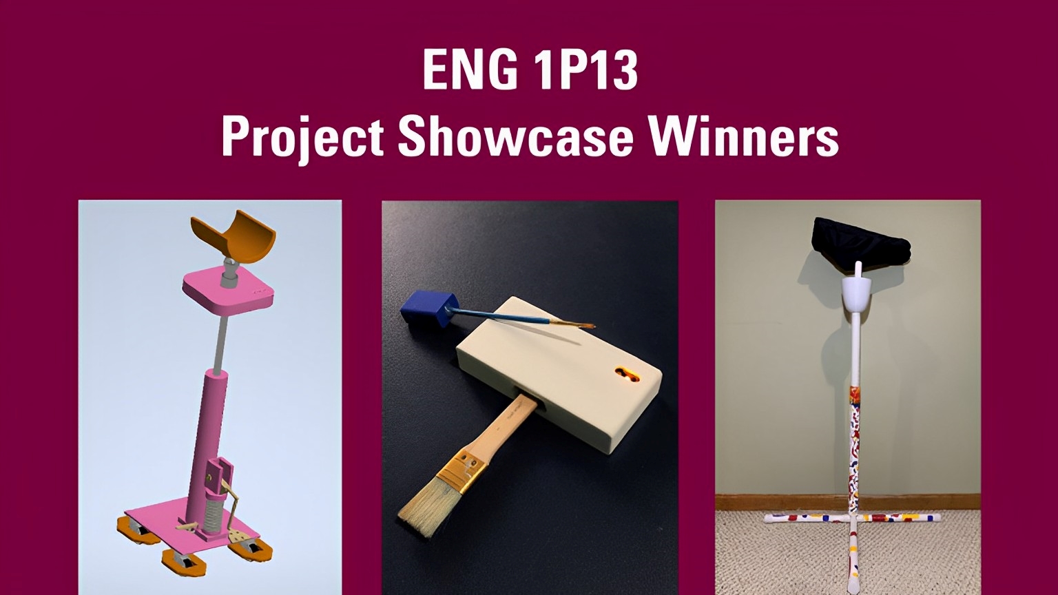 Three project winners from the 1P13 showcase are displayed.