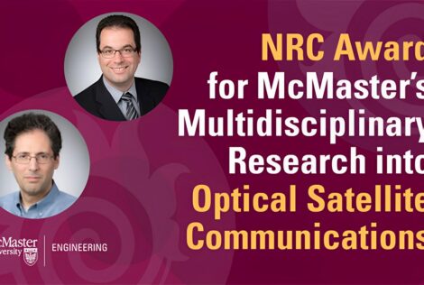 NRC award for McMaster’s multidisciplinary research into optical satellite communications with portraits of Steve Hranilovic and Rafael Kleiman