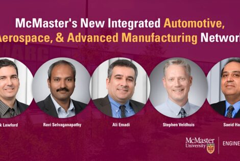 infographic featuring five researchers part of the Automotive, Aerospace & Advanced Manufacturing Network