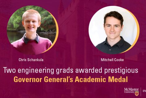 Two portraits of Chris Schankula and Mitchell Cooke, engineering grads awarded Governor General's Academic Medals.