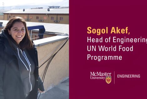 Sogol Akef smiles while wearing a hoodie. The words beside the picture say Sogol Akef, Head of Engineering, UN World Food Programme.