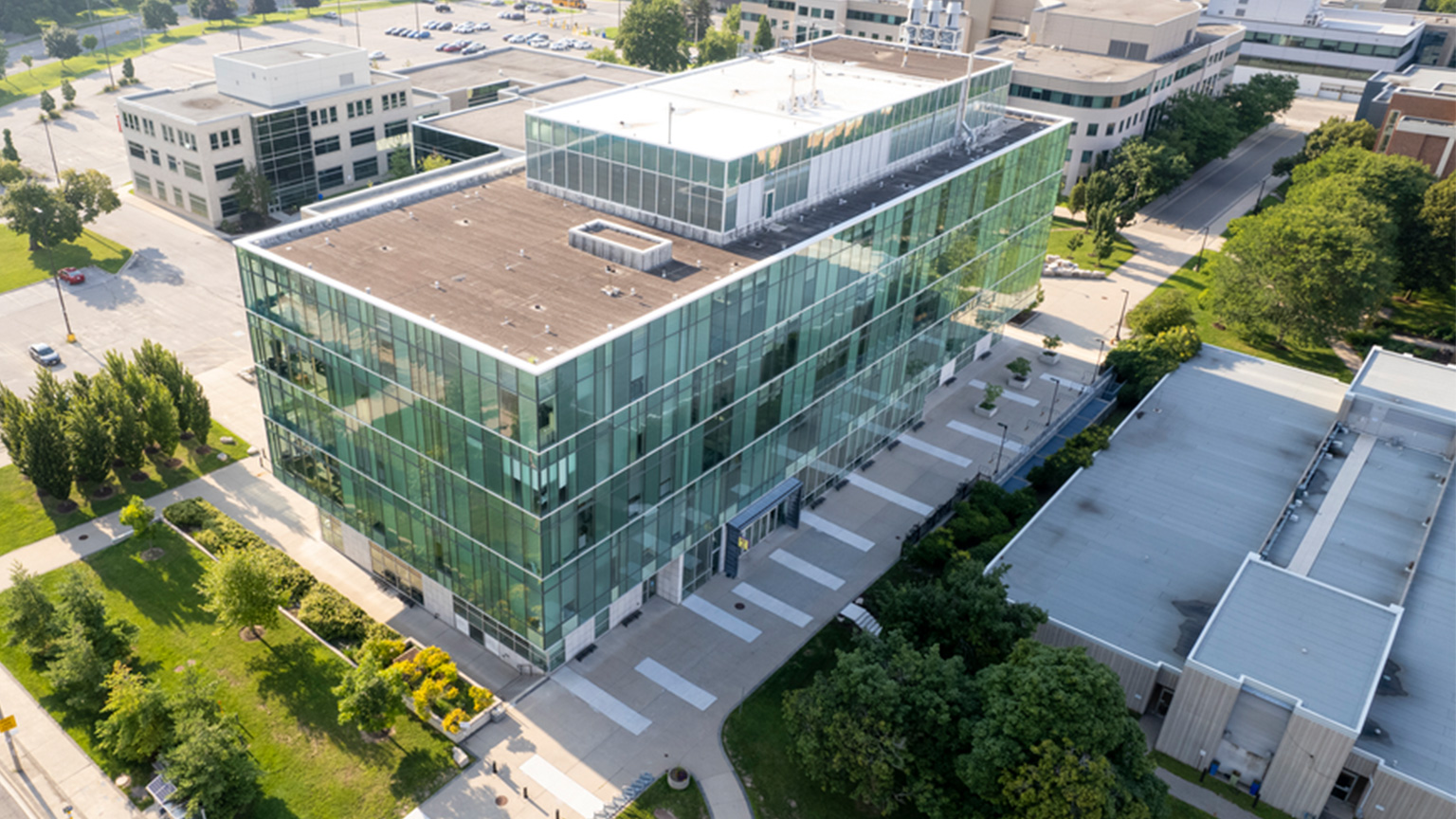 An aerial view of the Engineering Technology Building ETB