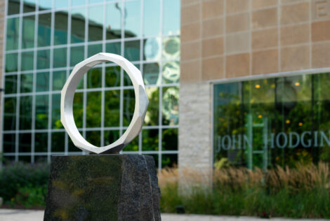 The Iron Ring statue outside John Hodgins Engineering Building