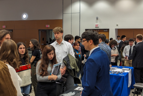 Students networking with employers at a Nuclear event