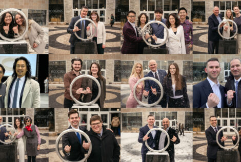 a collage of family members who have iron rings posing at the iron ring statue