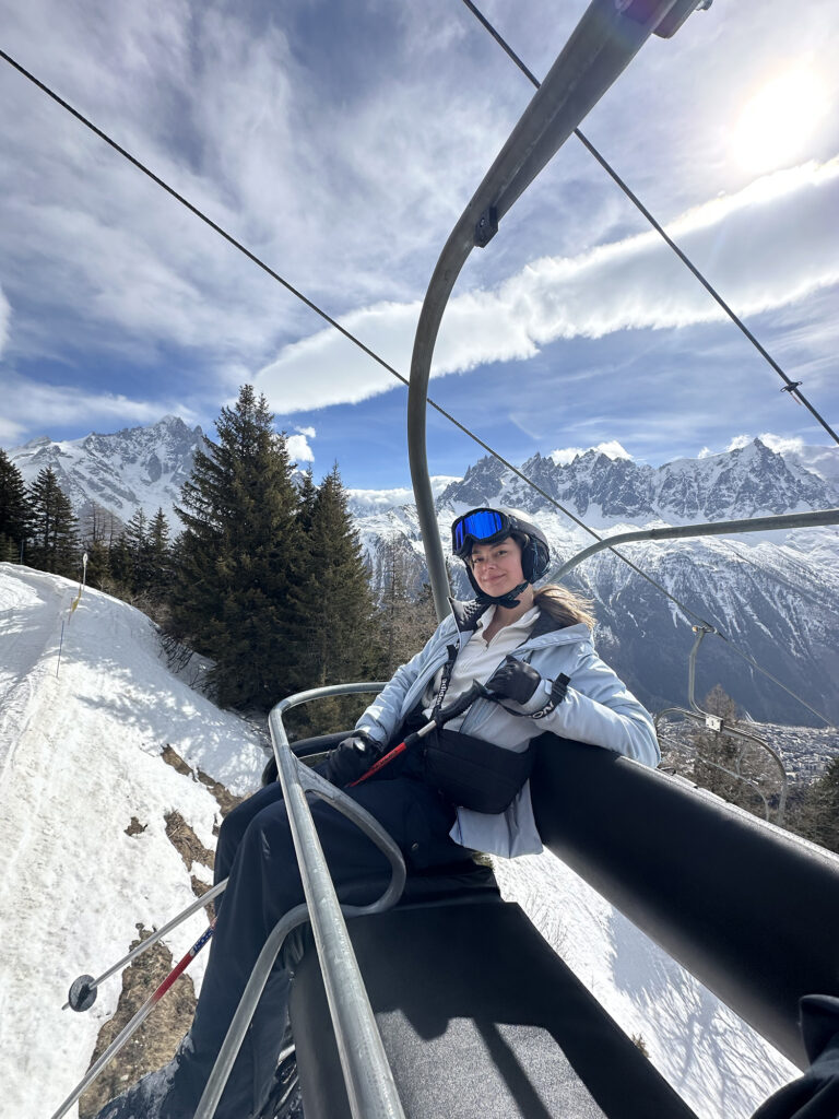Julia Kaminski on a ski lift