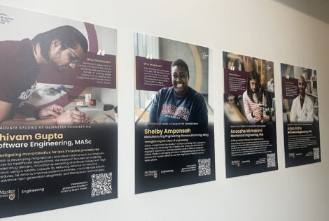 Graduate student posters displayed in the hallway