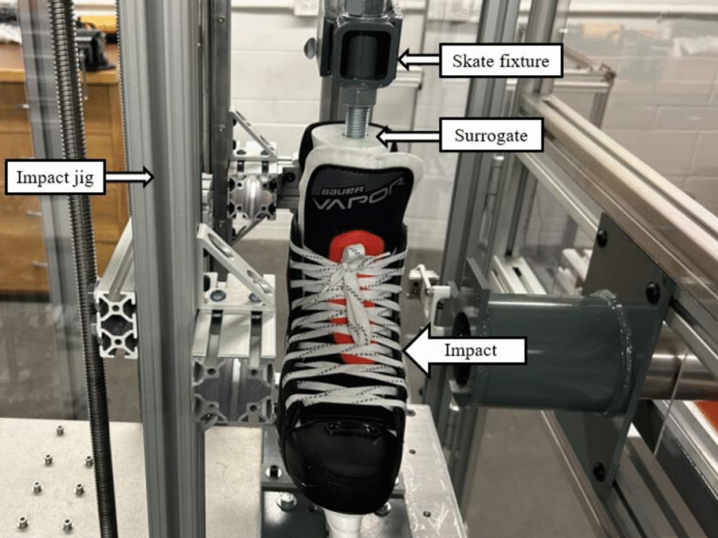 Hockey skate being tested for impact