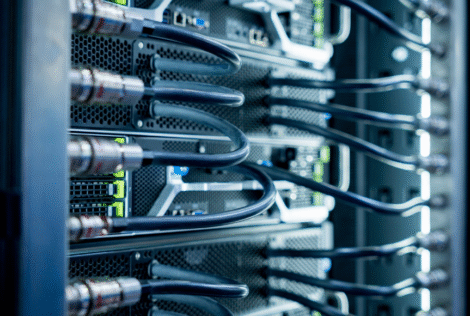 Close up of wires in a server room