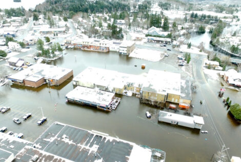 an overhead view of a flooded town