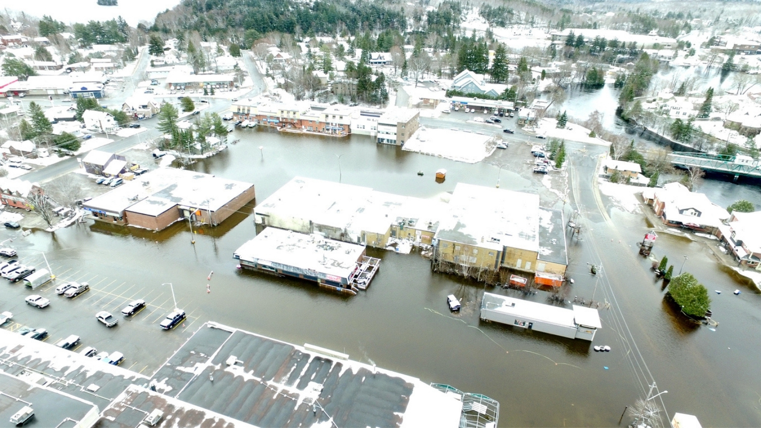an overhead view of a flooded town
