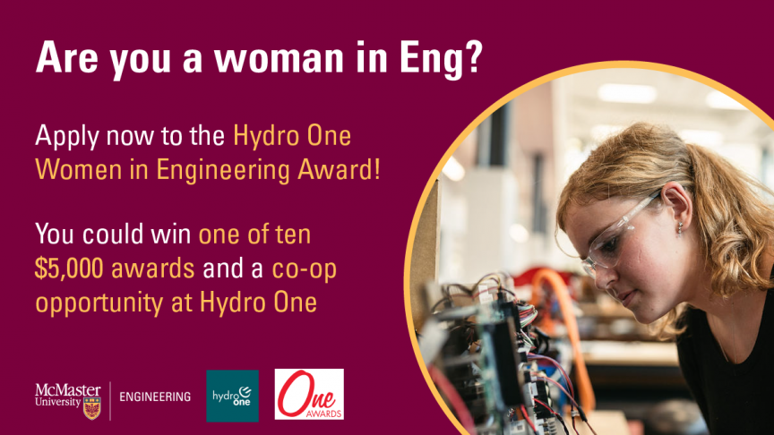Hydro One's Women in Engineering Award open to Mac Eng students